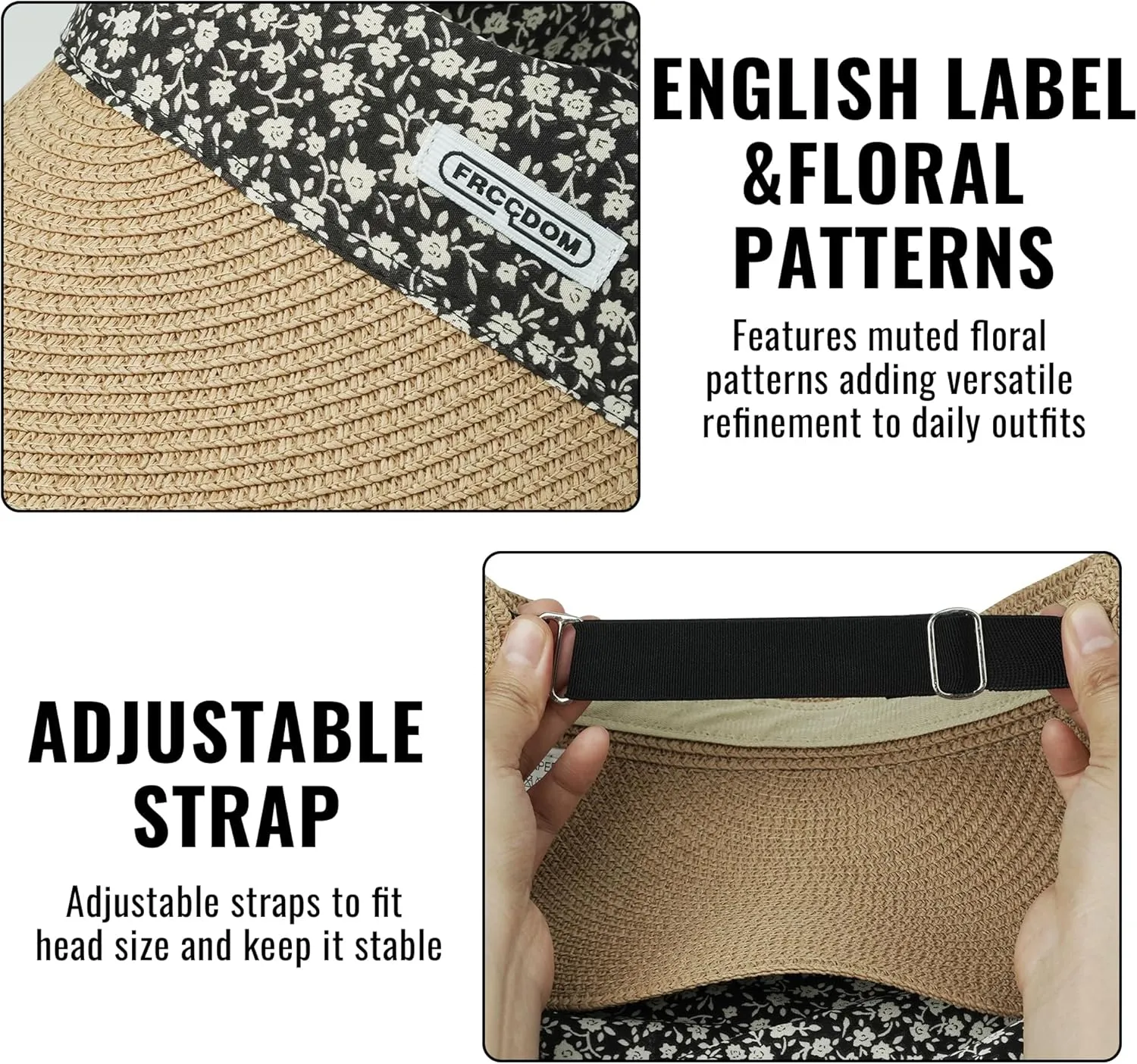 Croogo Straw Visor Hat Summer Flap Visor Hat for Women Sun Protection Cap with Wide Brim Travel Fishing Beach Hat