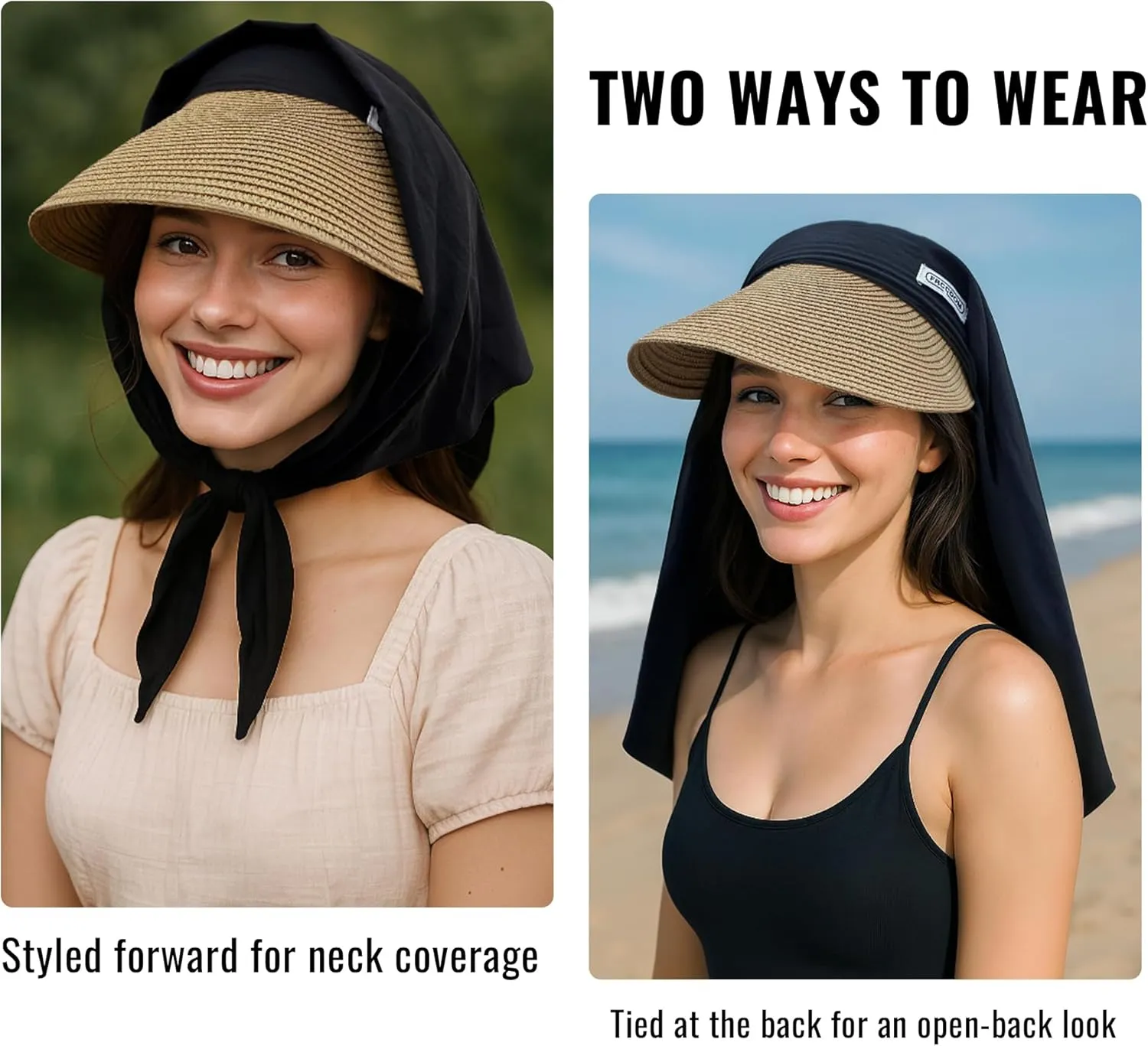 Croogo Straw Visor Hat Summer Flap Visor Hat for Women Sun Protection Cap with Wide Brim Travel Fishing Beach Hat