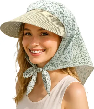 Croogo Straw Visor Hat Summer Flap Visor Hat for Women Sun Protection Cap with Wide Brim Travel Fishing Beach Hat