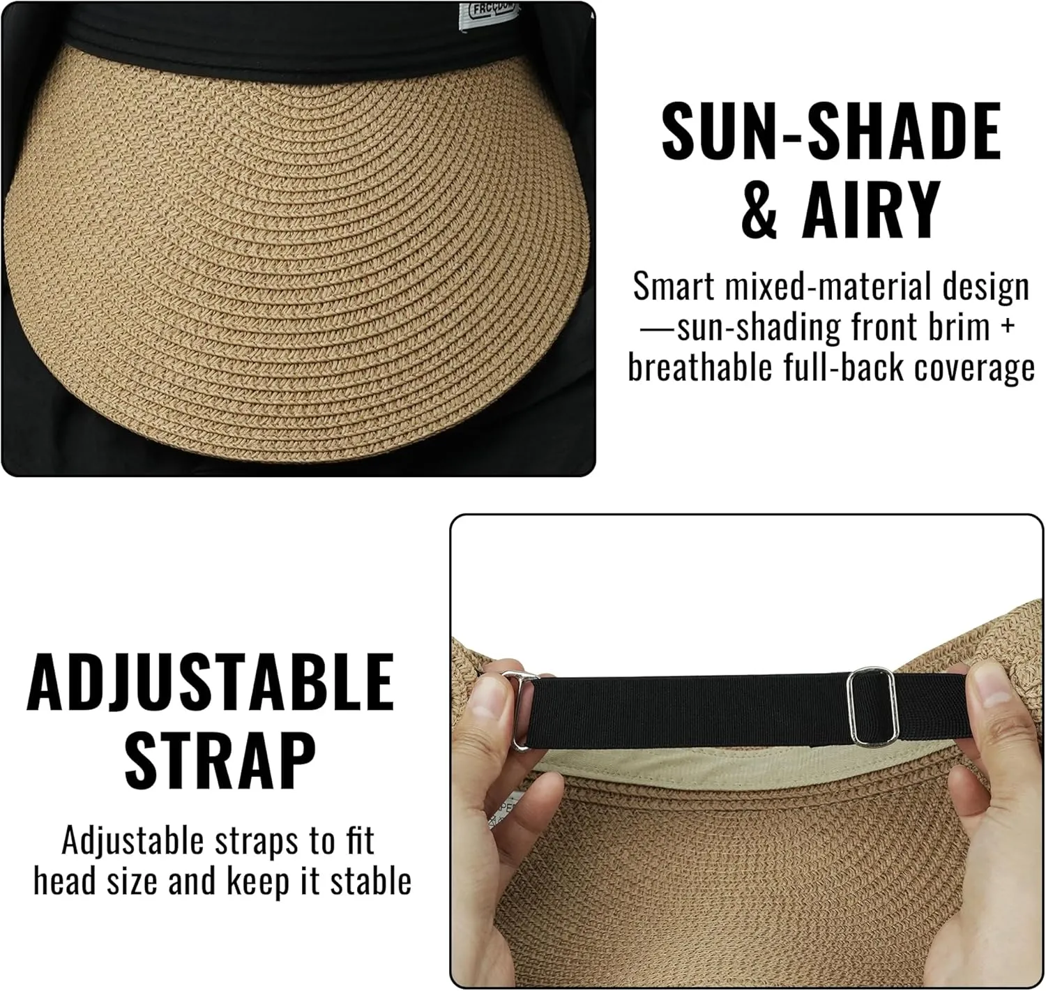 Croogo Straw Visor Hat Summer Flap Visor Hat for Women Sun Protection Cap with Wide Brim Travel Fishing Beach Hat