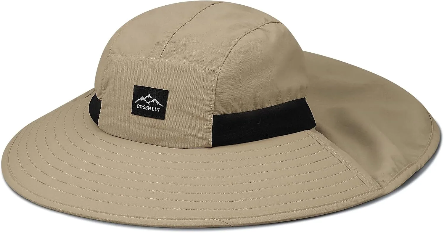 Croogo Wide Brim Sun Hat with Neck Flap Mesh UV Protection Quick Dry Fishing Hats Waterproof Summer Hiking Hat for Men Women