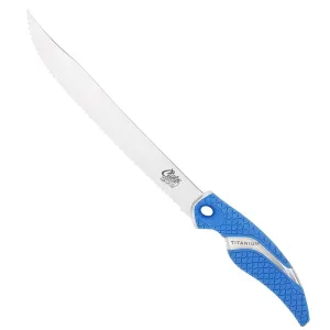 CUDA 9" Serrated Titanium Bonded Corrosion Resistant Stainless Steel Blade Fish Knife with Oversized Backbone & Non-Slip Scale Pattern Grip | For Saltwater Use