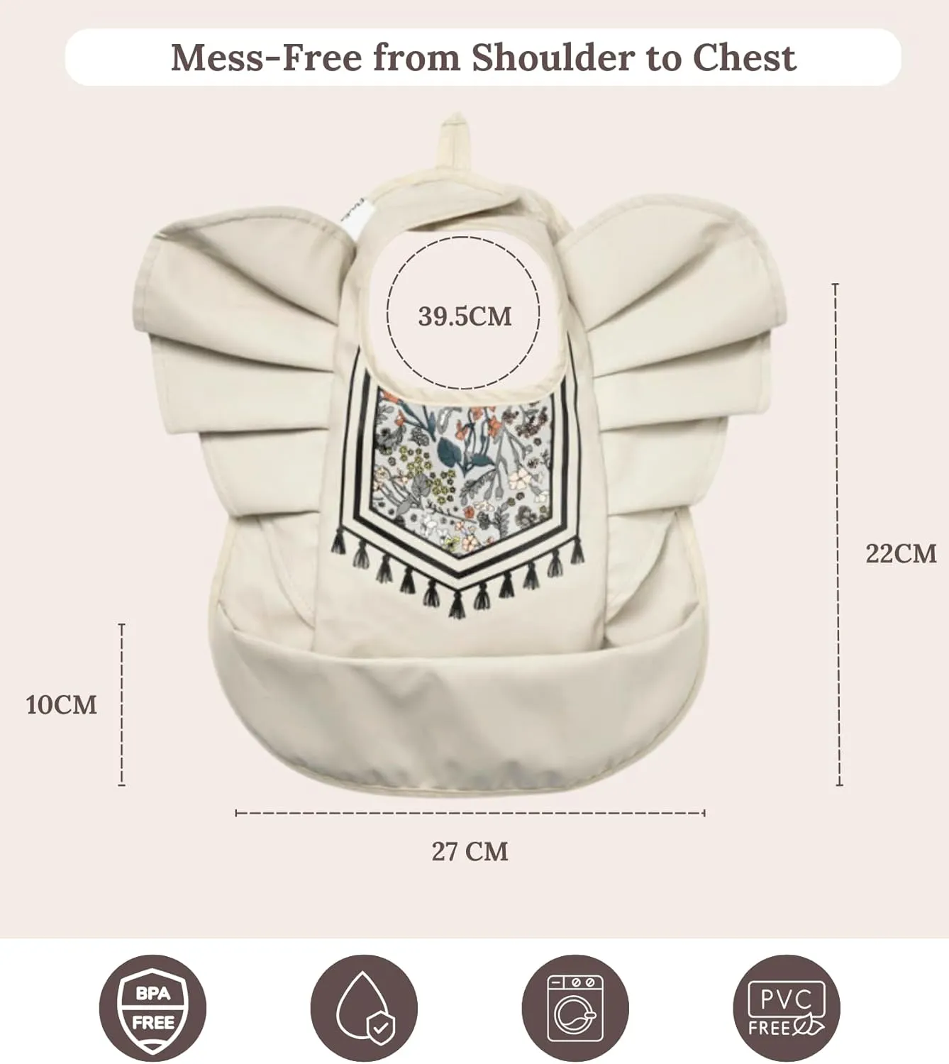 CuddoBaby Baby Bibs, Waterproof Feeding Bib with Large Pocket, Mess Proof, Wide Fit Adjustable, Quick Dry Food Catcher