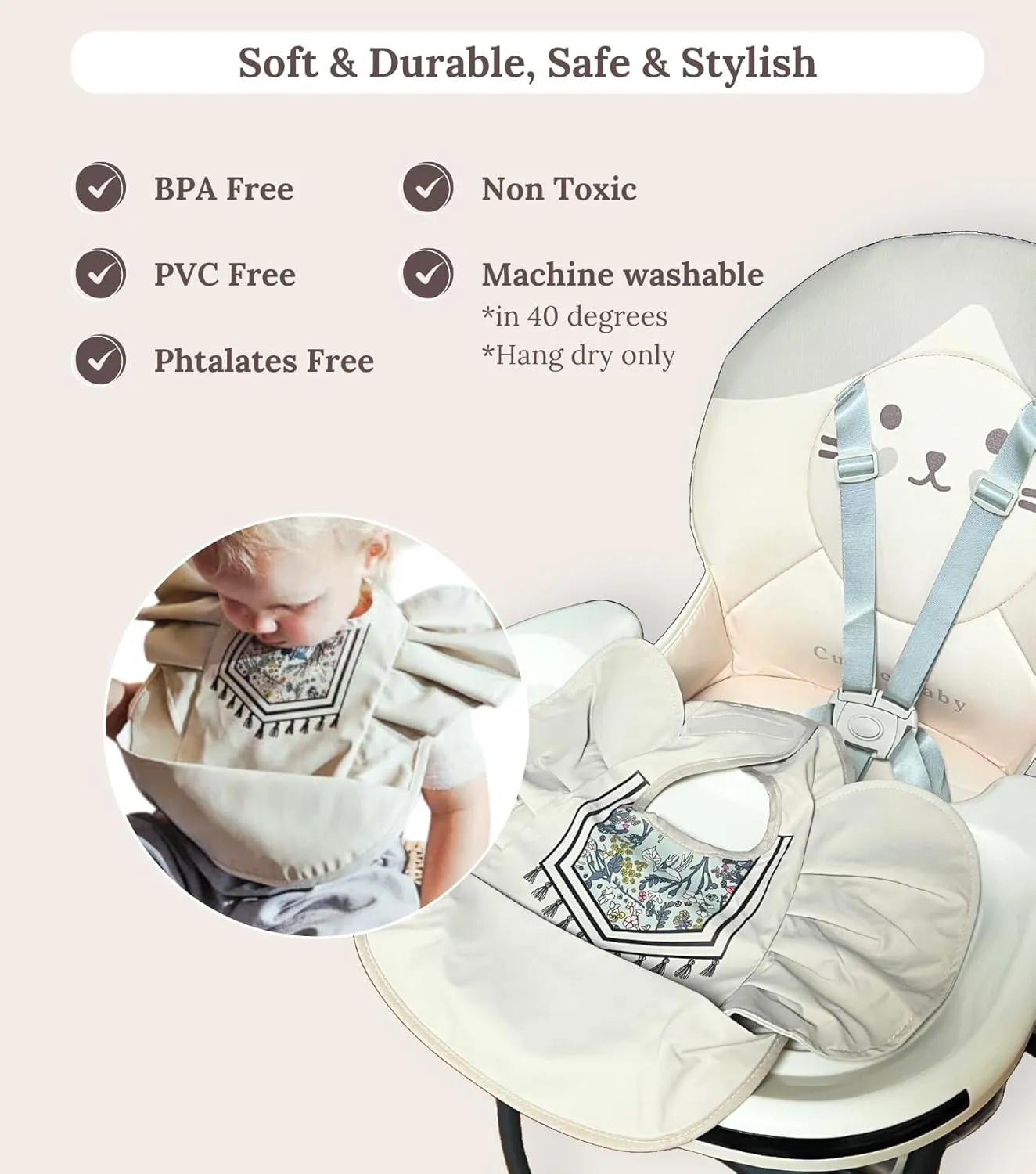 CuddoBaby Baby Bibs, Waterproof Feeding Bib with Large Pocket, Mess Proof, Wide Fit Adjustable, Quick Dry Food Catcher