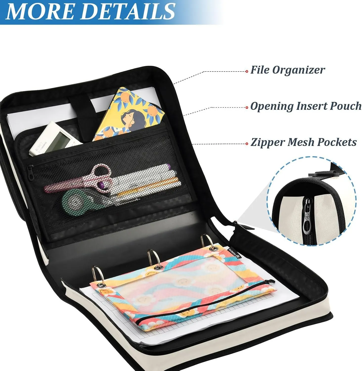 Custom Old Lace Binder Bag Personalized 3 Ring Binder Trapper Keeper Zipper Binders Organizer for Office