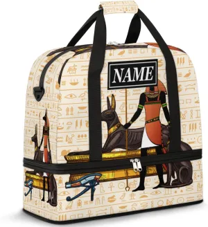 Customize Personalized Travel Duffel Bag Egypt Anubis Hieroglyph Sport Gym Bag for Woman Man,Waterproof Foldable Weekend Overnight Bag for Yoga Workout Training with Shoe Compartment