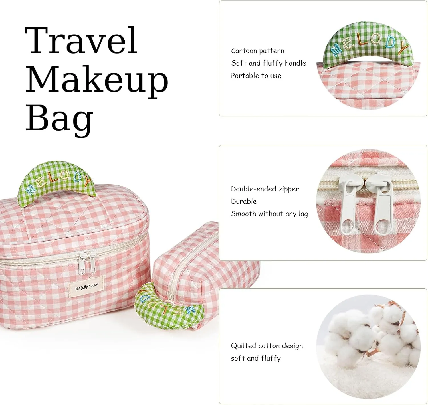 Cute Cosmetic Organizer Makeup Soft Bag - Adorable Design, Portable, Must-Have for Fashion Girls!foldable Large Capacity Compact Travel Makeup Zipper Bag. (PK)