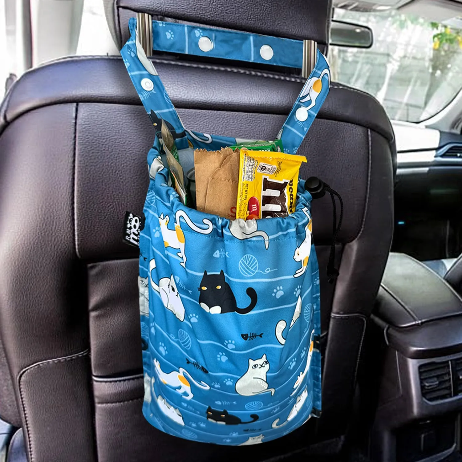 Cute Hanging Car Trash Garbage Bag 100% Leakproof Waterproof Multipurpose for Car Back Front Seat Console with Hanging Strap (Cats Play)
