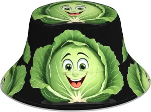 Cute Round Cabbage Picture Light Bucket hat - for Men and Women Protection Headwear for Travel and Outdoor Activities Black