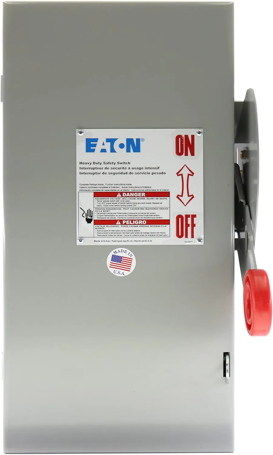 CUTLER HAMMER DH362NGK Heavy-Duty Fusible Safety Switch, NEMA 1, 60A, 3P, 600V/250DC