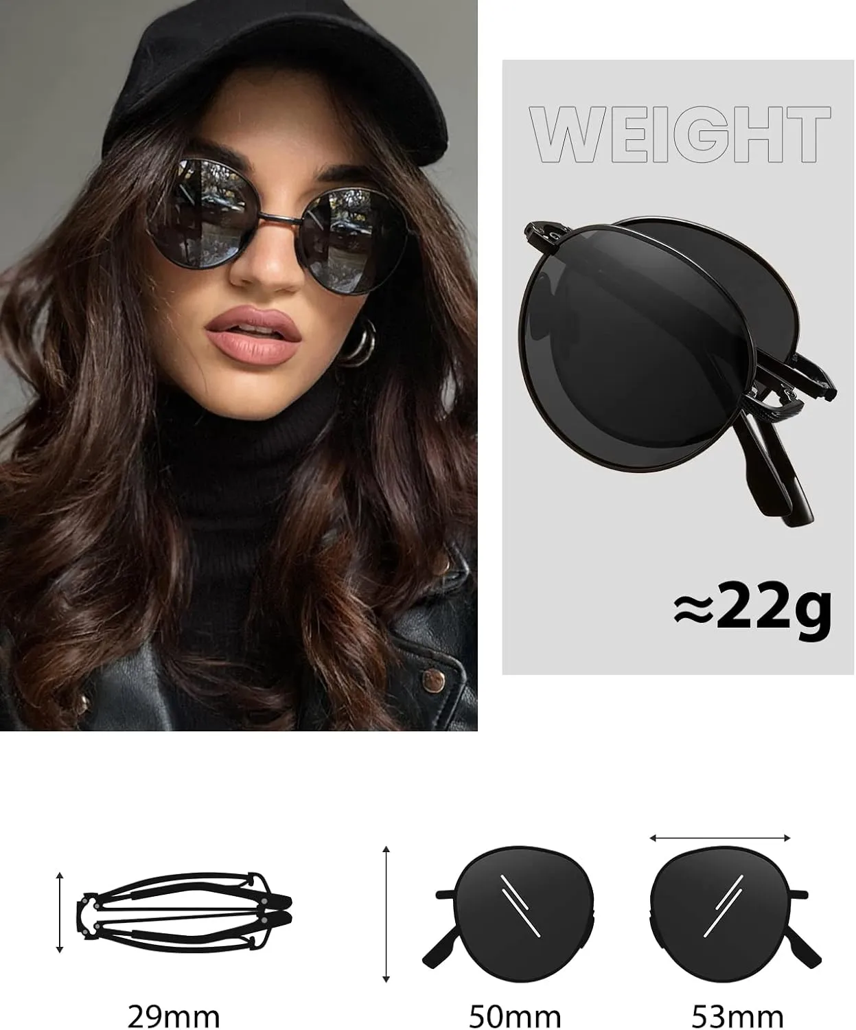 Cyxus Round Foldable Sunglasses for Women Men Polarized UV 400 Protection Folding Sun Glasses