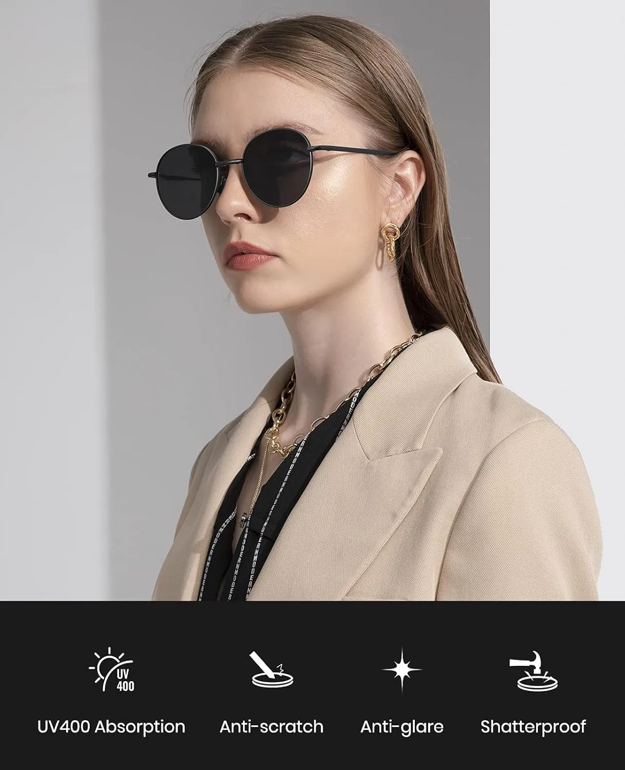 Cyxus Round Foldable Sunglasses for Women Men Polarized UV 400 Protection Folding Sun Glasses