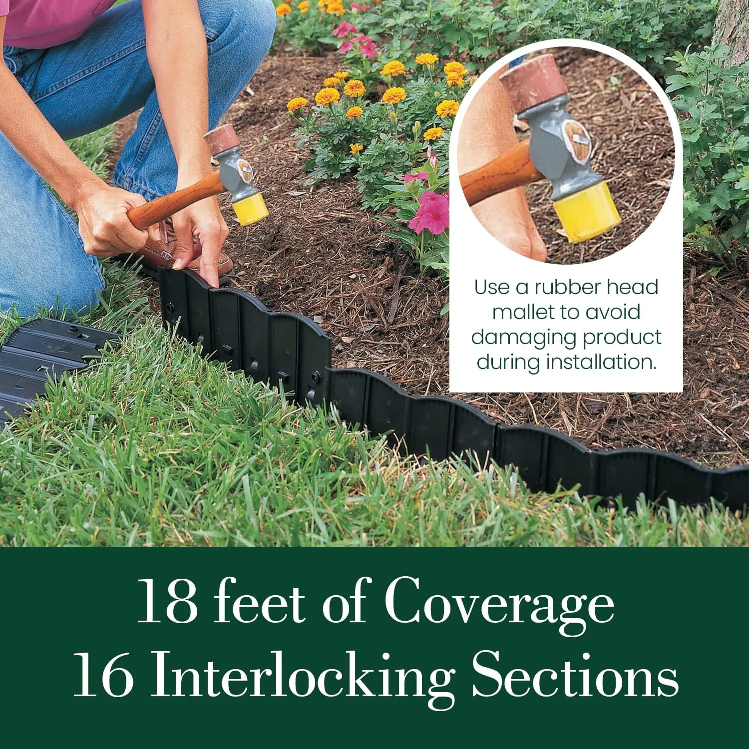 Dalen HammerEdge Pound in Edging - 16 Durable Interlocking Pieces -18 feet of Coverage - Made in USA - Easy to Install - 1 Pack