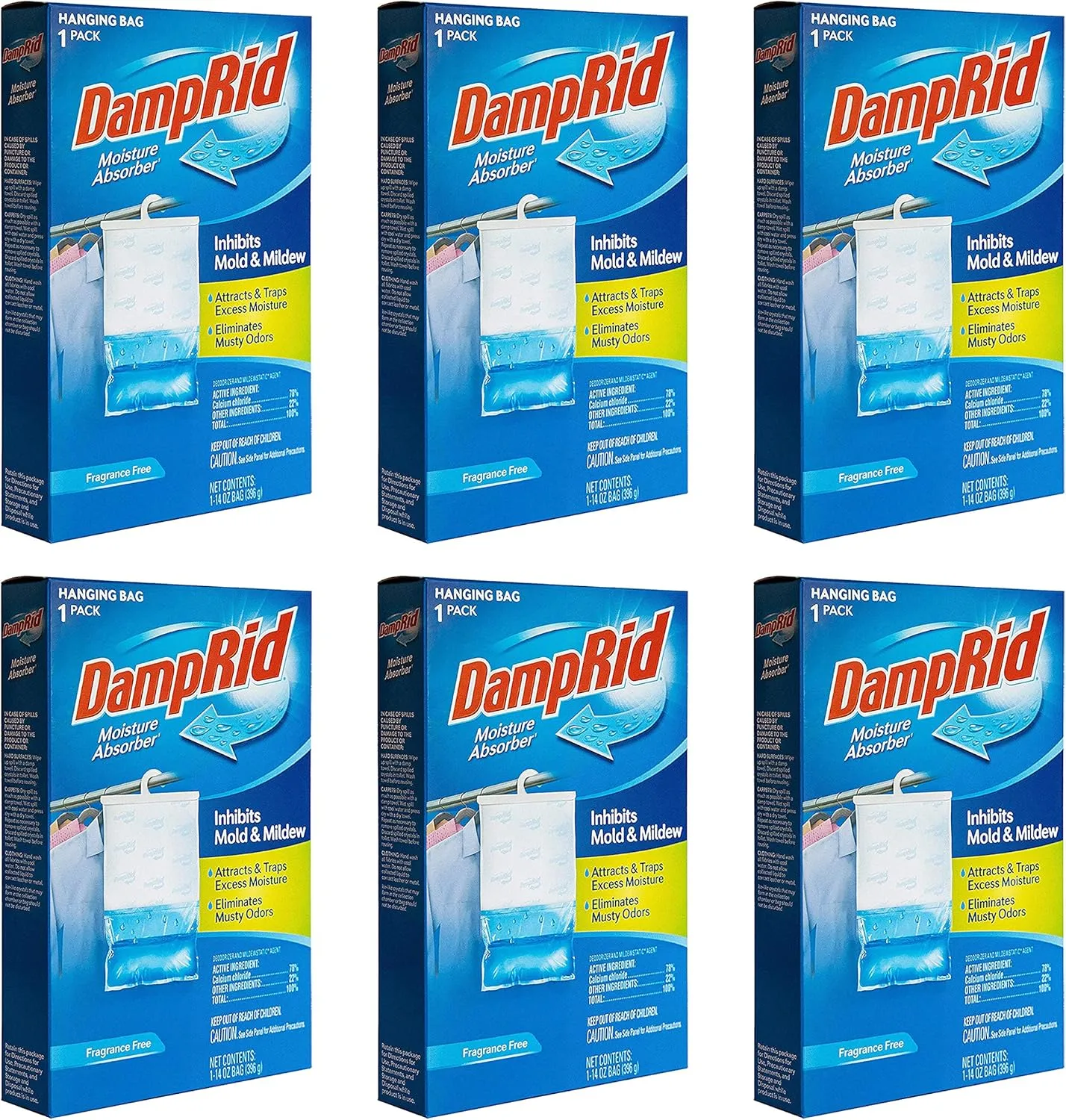 DampRid Fragance Free Hanging Moisture Absorber, 14 ounce (Pack of 6)