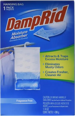 DampRid Fragrance Free Hanging Moisture Absorber, Inhibits Mold and Mildew, 14 ounce, pack of 6