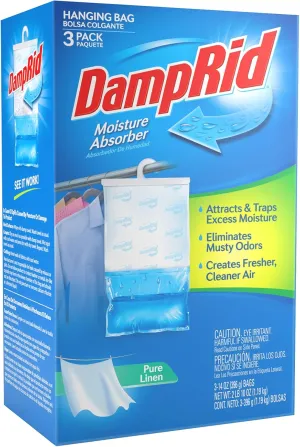 DampRid Pure Linen Hanging Moisture Absorber, 3 Pack, For Fresher, Cleaner Air in Closets