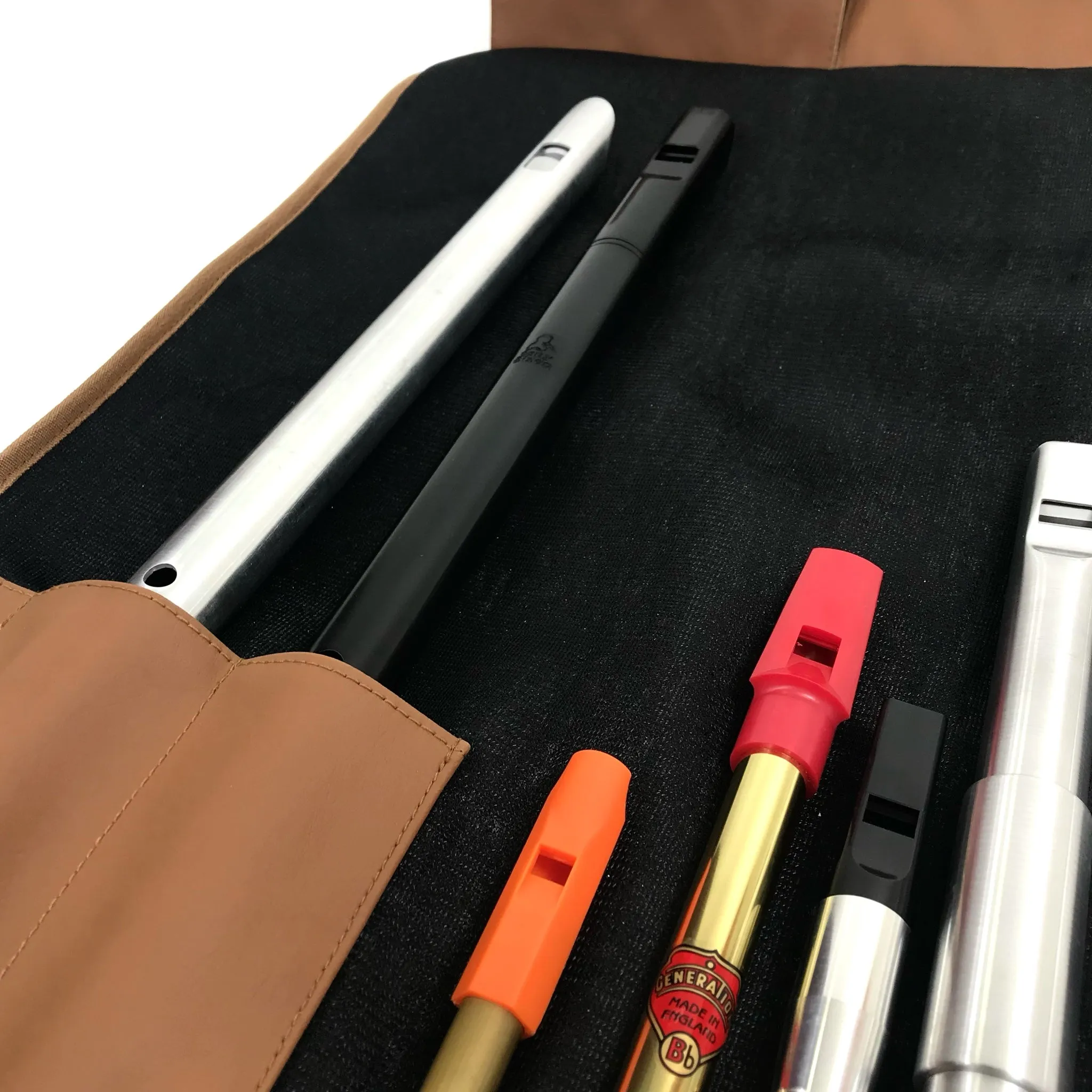 Dannan Brown Vegan Flute / Tin Whistle  / Recorder Roll Bag / Case Pouch for the 6 Whistles