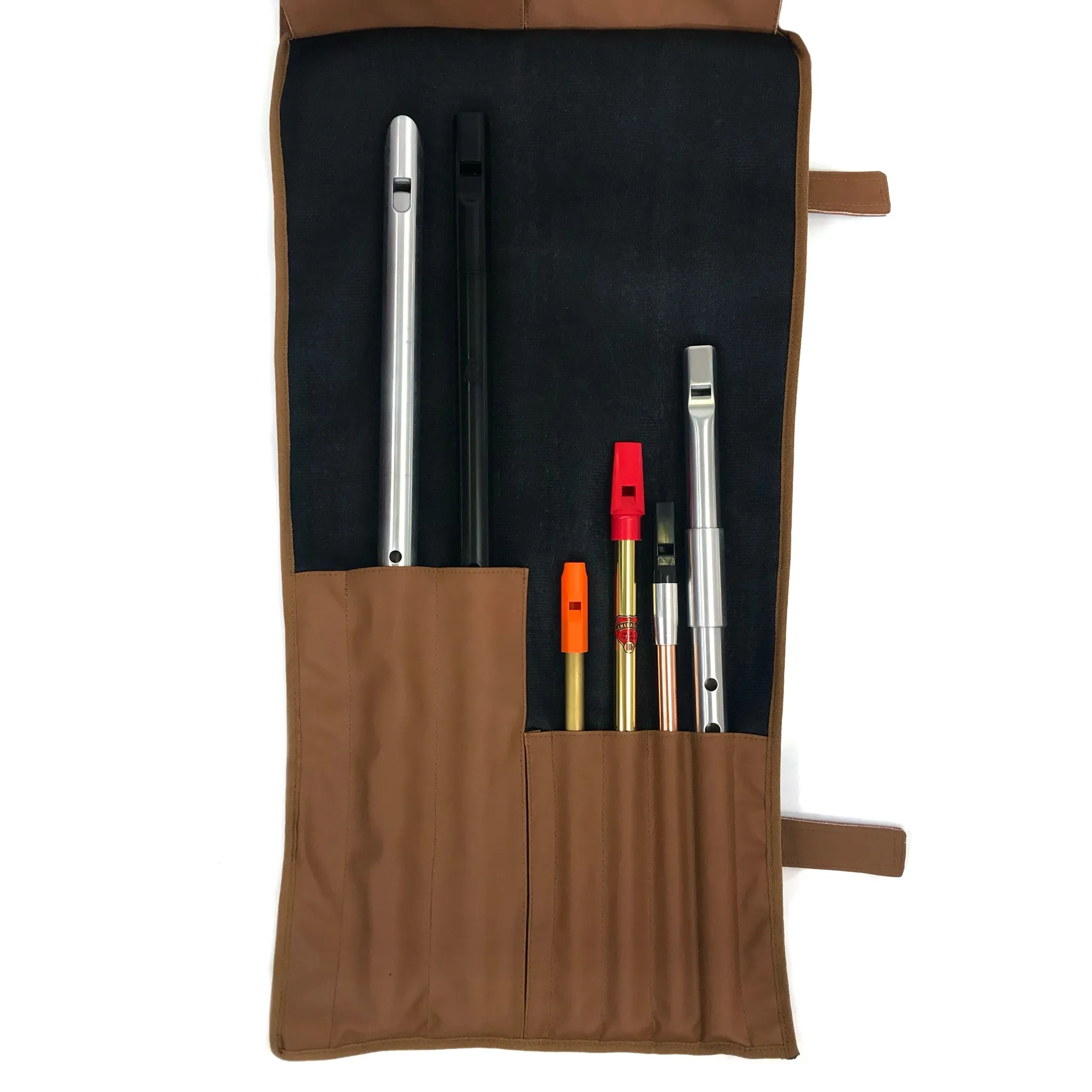 Dannan Brown Vegan Flute / Tin Whistle  / Recorder Roll Bag / Case Pouch for the 6 Whistles