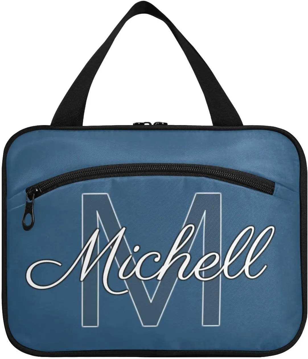Dark Blue Personalized Hanging Travel Toiletry Bag for Women Men Custom Makeup Organizer with bottles & hanging hook Cosmetic Bag for Toiletries Bathroom Outdoors Hotel Traveling