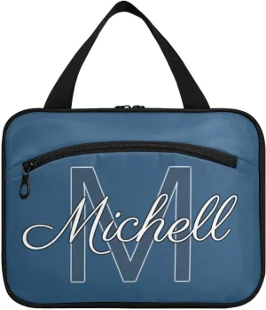 Dark Blue Personalized Hanging Travel Toiletry Bag for Women Men Custom Makeup Organizer with bottles & hanging hook Cosmetic Bag for Toiletries Bathroom Outdoors Hotel Traveling