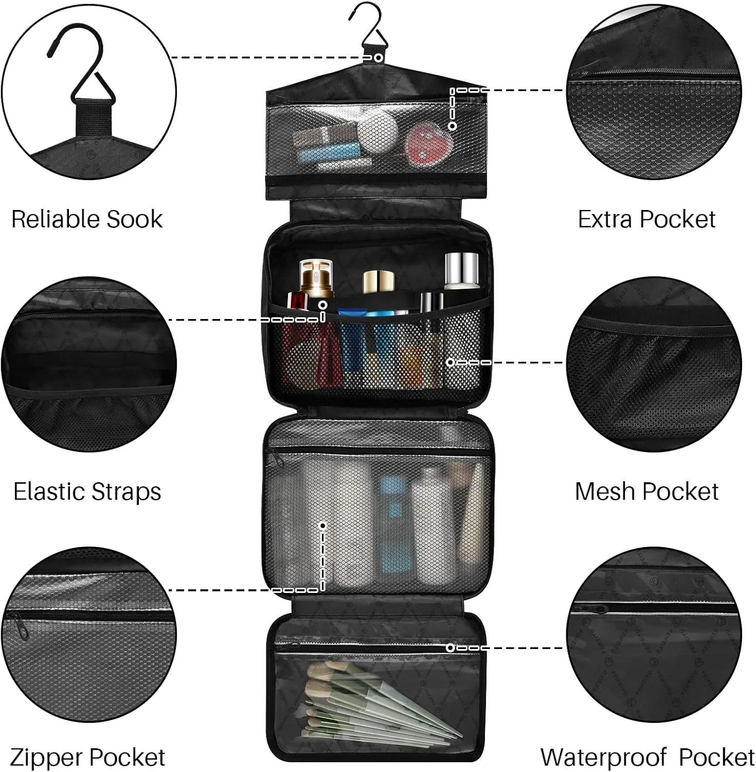 Dark Blue Personalized Hanging Travel Toiletry Bag for Women Men Custom Makeup Organizer with bottles & hanging hook Cosmetic Bag for Toiletries Bathroom Outdoors Hotel Traveling
