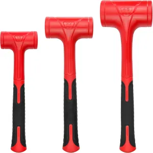 Dead Blow Hammer Set, 3 Piece/16oz(1LB),27oz(1.5LB),45oz(3LB),Red and Black, Shockproof Design, No Rebound Mallet Unibody Molded Checkered Grip Spark and Rebound Resistant (YY-3-013)