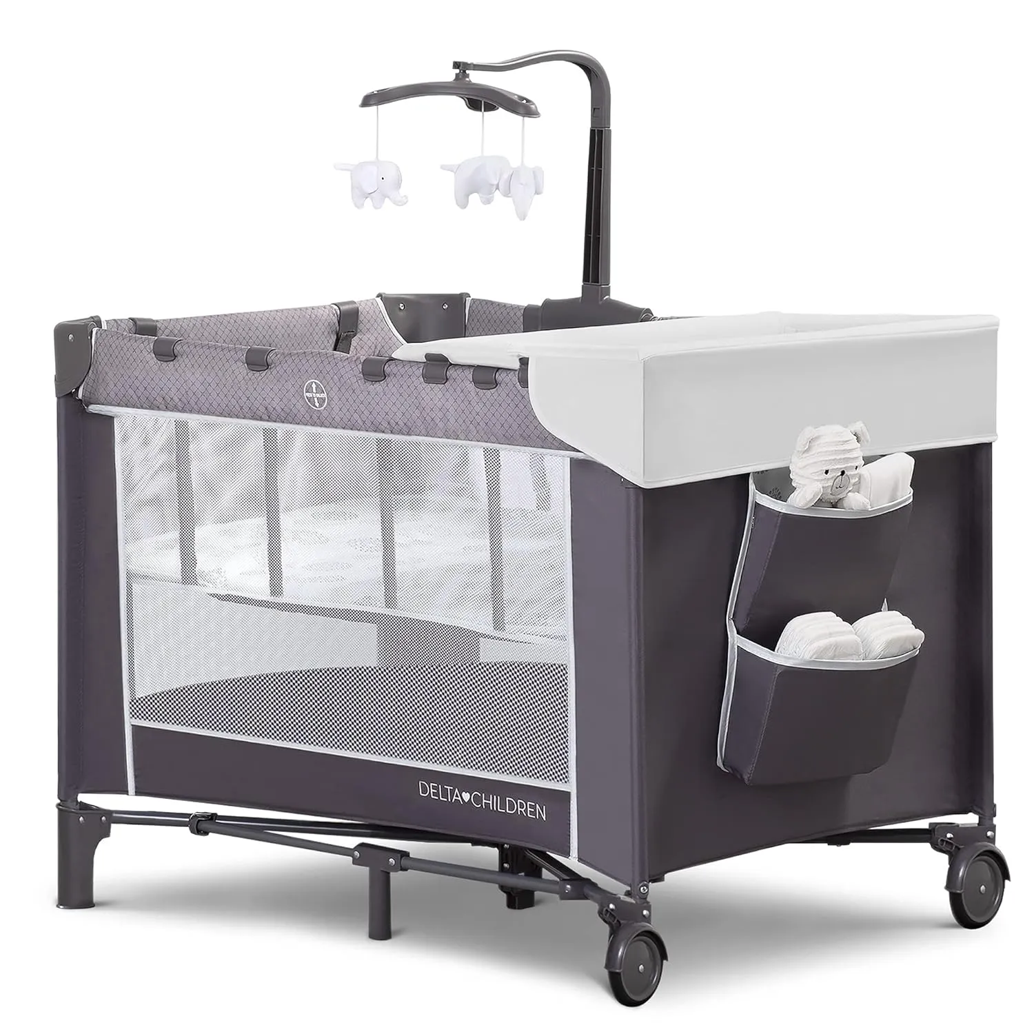 Delta Children LX Deluxe Portable Baby Play Yard With Removable Bassinet and Changing Table, Eclipse