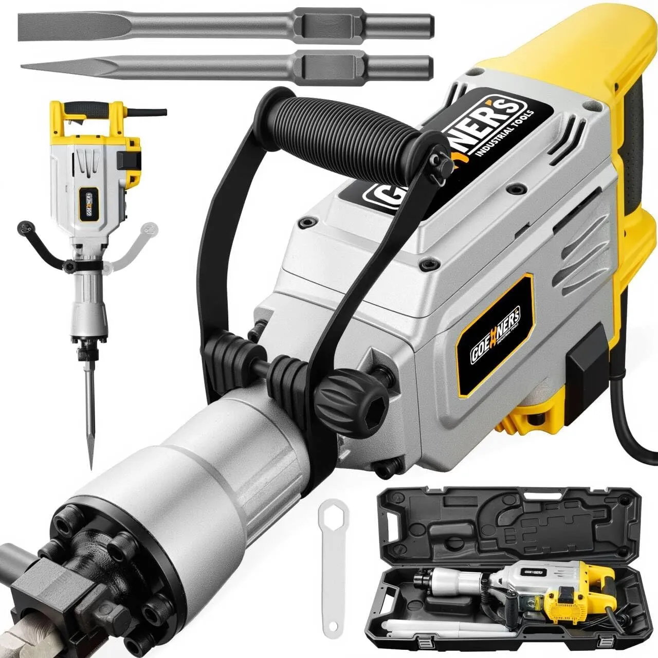 Demolition Jack Hammer Drill, MAX 3500W Jack Hammer Concrete Breaker 1900 BPM Heavy Duty Electric 60J Hammer Drill 2pcs Chisel for Trenching and Breaking Holes