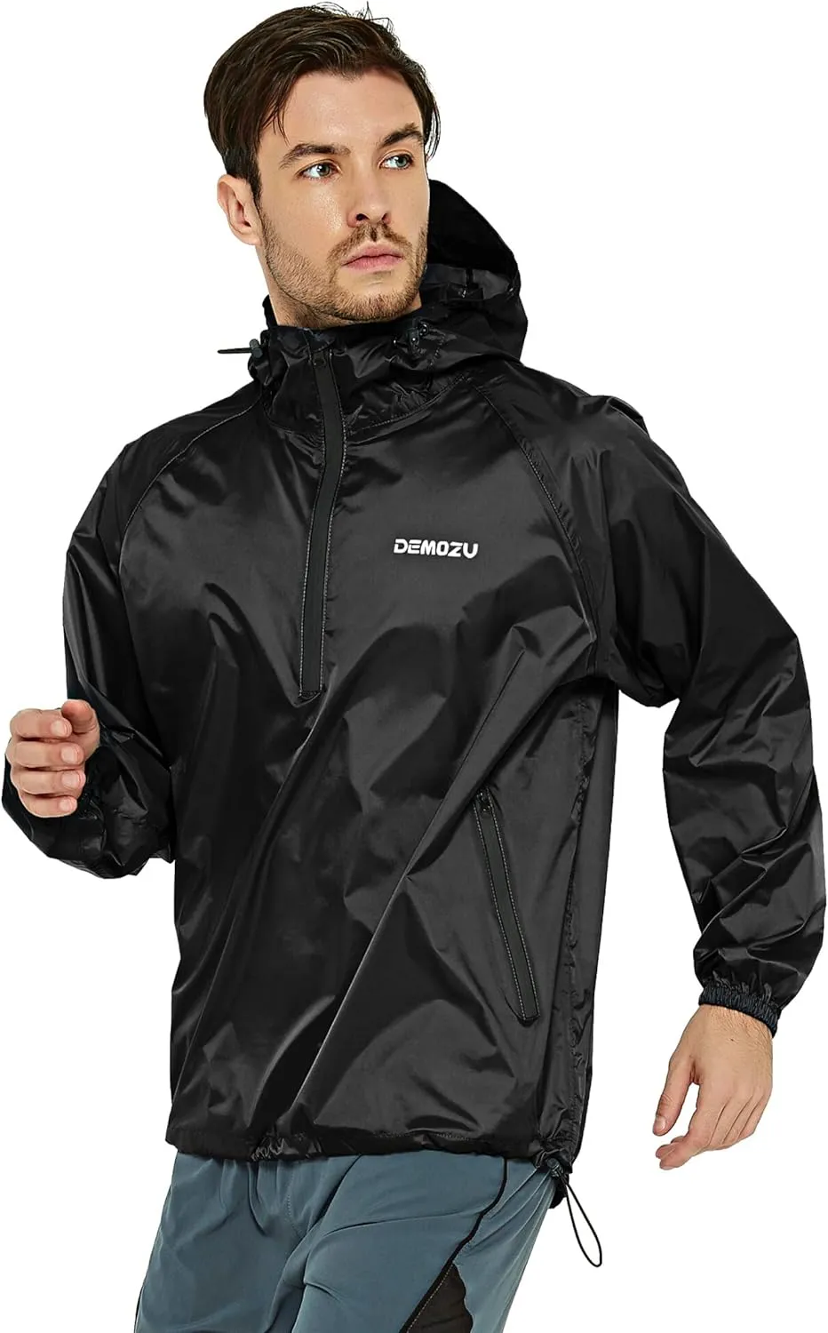 DEMOZU Men's Lightweight Running Cycling Rain Jacket Packable Hooded Windbreaker Jacket