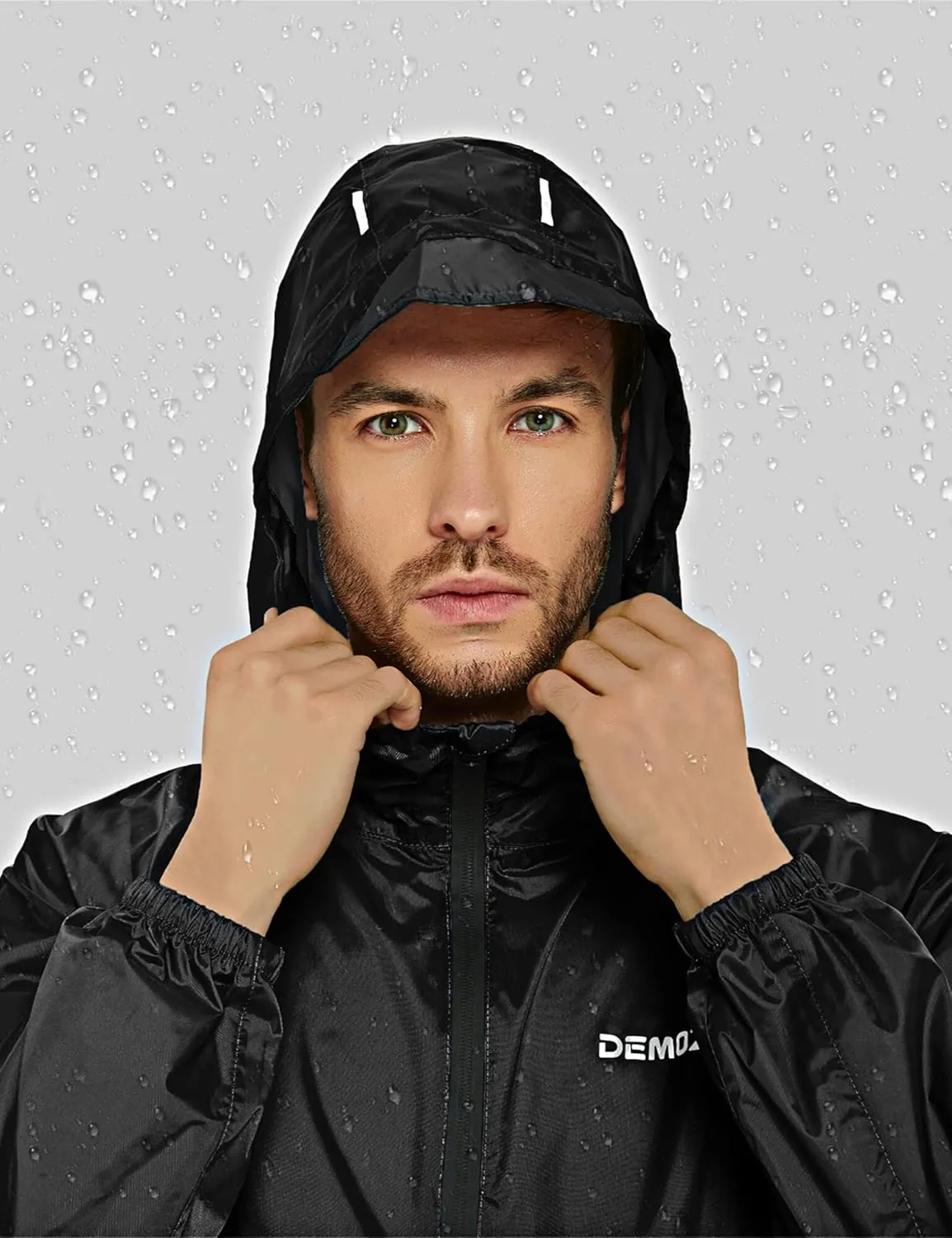 DEMOZU Men's Lightweight Running Cycling Rain Jacket Packable Hooded Windbreaker Jacket