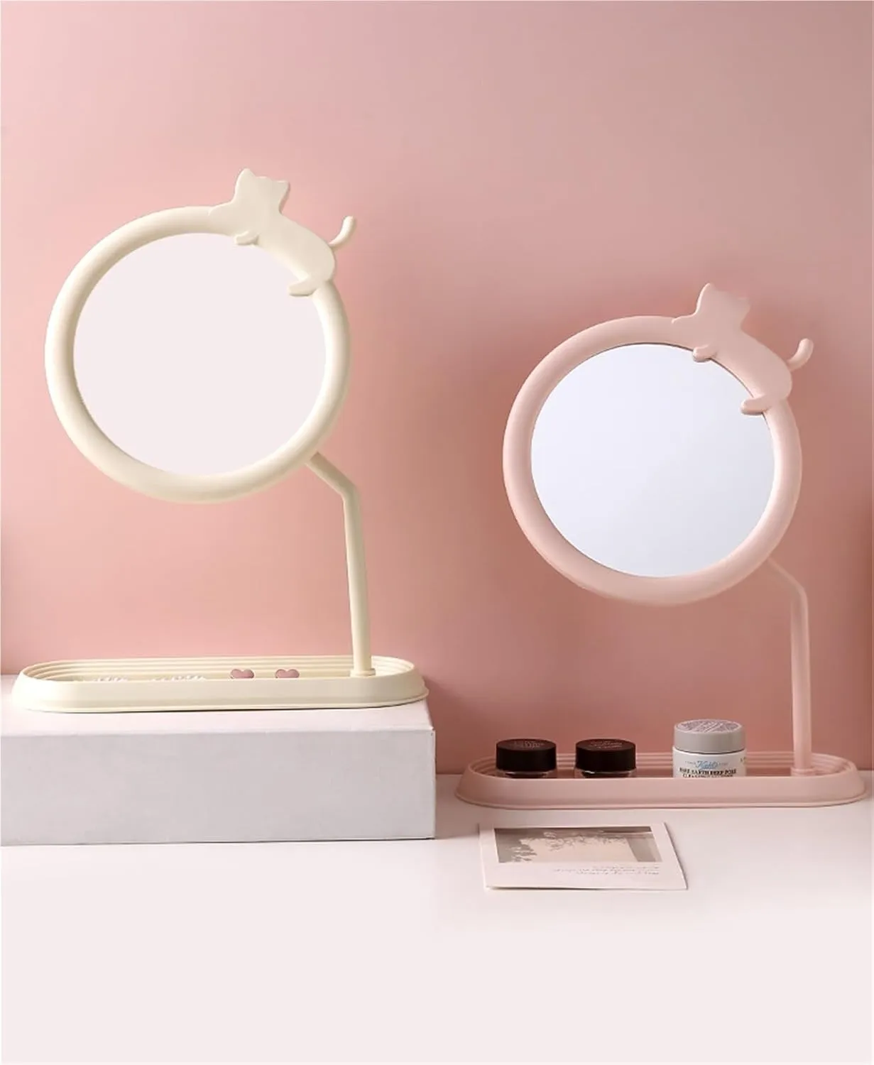 Desktop Makeup Mirror Girl's Dressing Table Desktop Hanging Jewelry Beauty Mirror Girls' Bedroom Dormitory Mirror