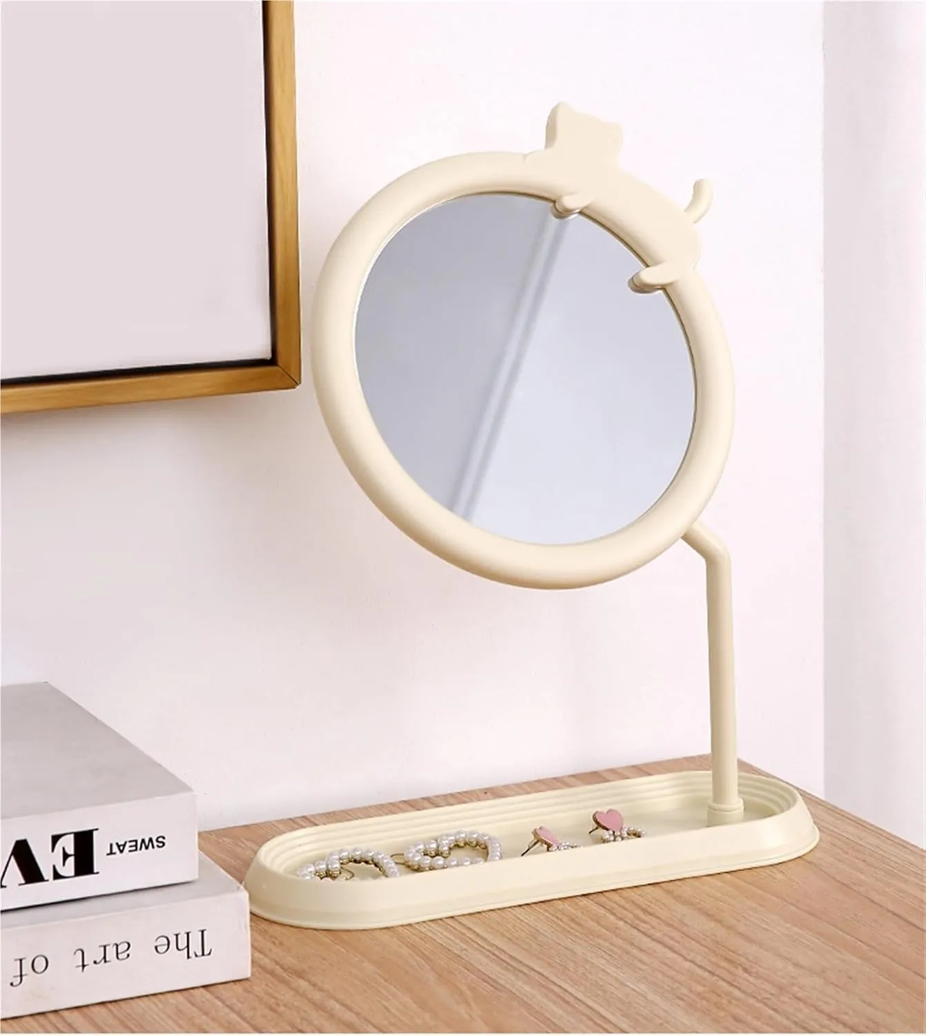 Desktop Makeup Mirror Girl's Dressing Table Desktop Hanging Jewelry Beauty Mirror Girls' Bedroom Dormitory Mirror