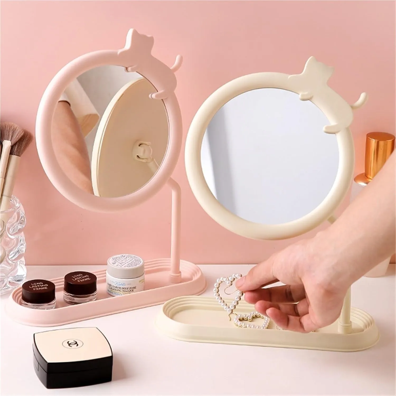 Desktop Makeup Mirror Girl's Dressing Table Desktop Hanging Jewelry Beauty Mirror Girls' Bedroom Dormitory Mirror