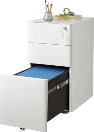 DEVAISE 3-Drawer Slim Vertical File Cabinet, Fully Assembled Except Casters, Legal/Letter Size, White