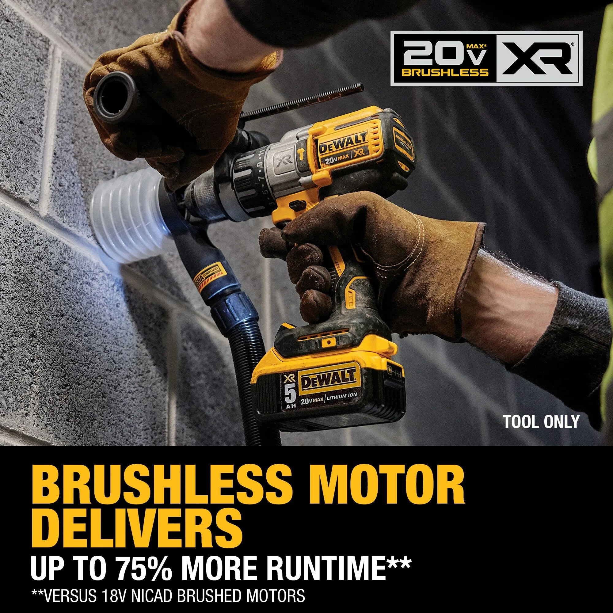 DEWALT 20V MAX XR Hammer Drill, Brushless, 3-Speed, Tool Only (DCD996B), Battery Powered, Yellow/Black