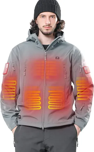 DEWBU Heated Jacket for Men with 12V Battery Pack Winter Outdoor Soft Shell Electric Heating Coat