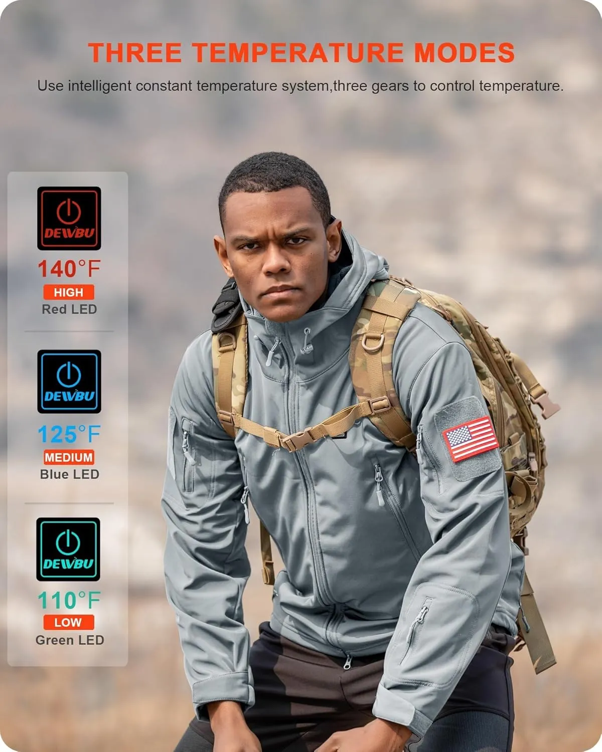 DEWBU Heated Jacket for Men with 12V Battery Pack Winter Outdoor Soft Shell Electric Heating Coat