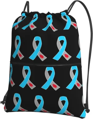 Diabetes Awareness Drawstring Backpack Water Resistant String Bag Sports Sackpack Gym Sack with Zipper Pocket for Men Women Black