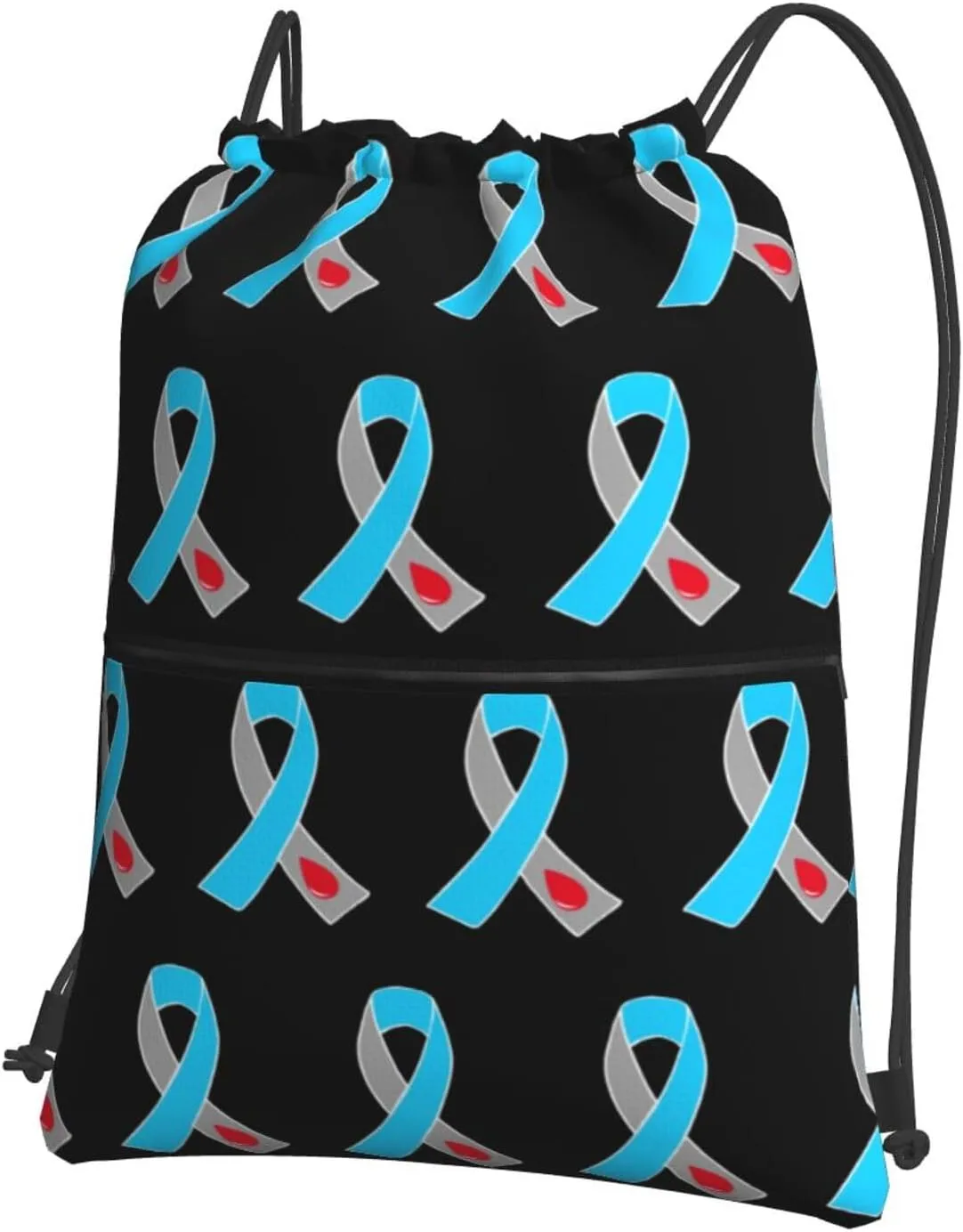 Diabetes Awareness Drawstring Backpack Water Resistant String Bag Sports Sackpack Gym Sack with Zipper Pocket for Men Women Black