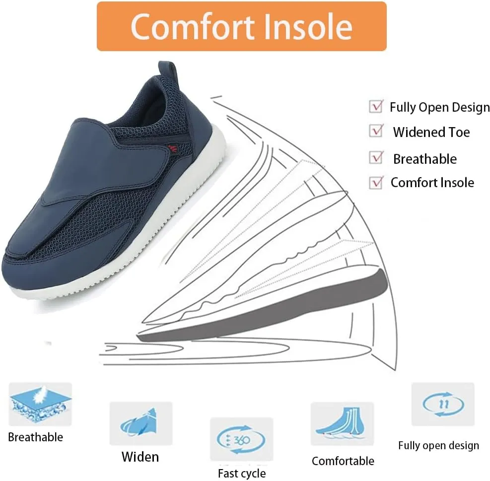 Diabetic Shoes for Women Extra Wide Width Walking Shoes Slip-on Shoes Comfortable and Breathable Adjustable Walking Shoes for for Elderly,Edema,Swollen Feet