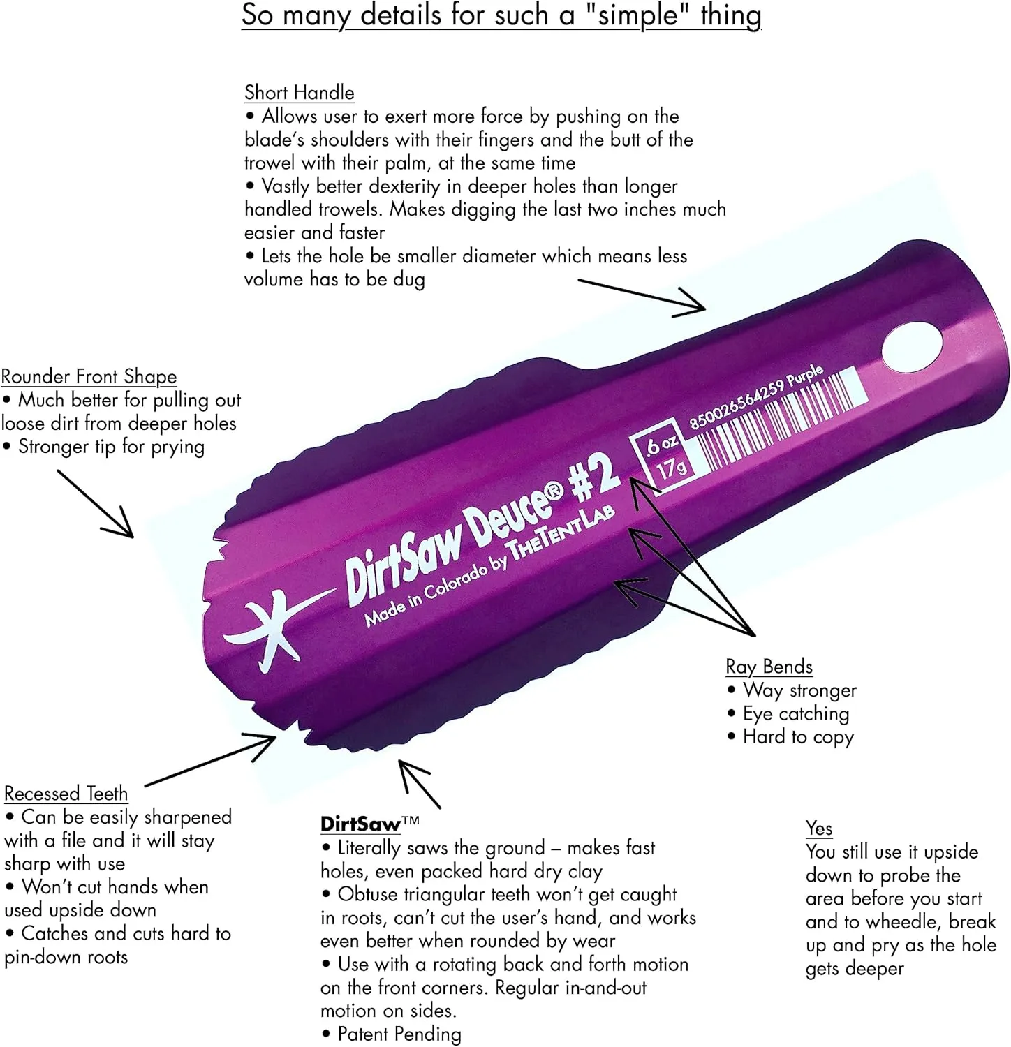 DirtSaw® Deuce #2 - .6 oz Backpacker's Potty Trowel, Color: Sky