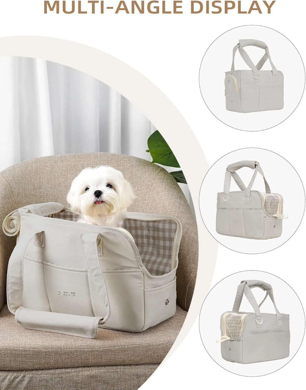 Dog Carrier for Small Dogs Rabbit cat with Large Pockets, Cotton Bag, Dog Carrier Soft Sided, Collapsible Travel Puppy Carrier (Grey, 17" L x 7.5" W x 12" H)