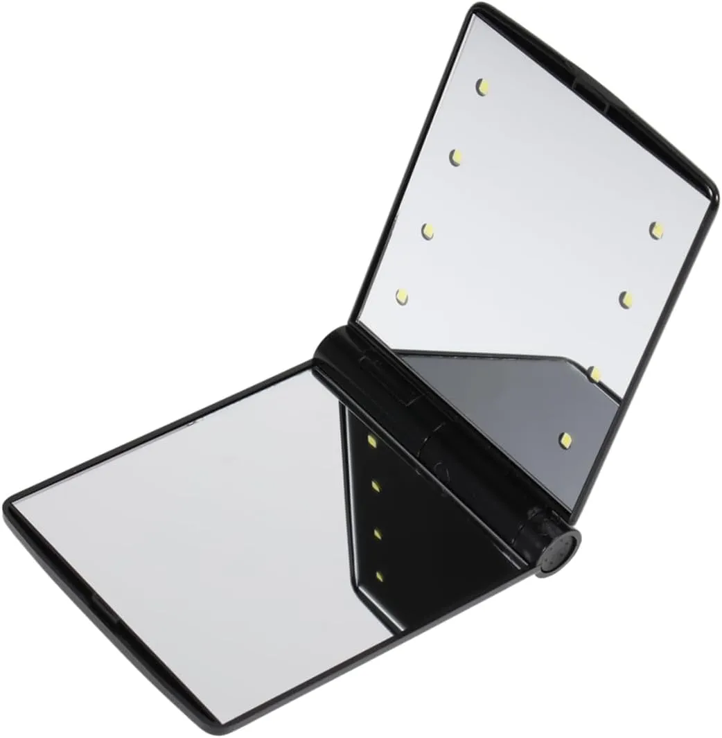 DOITOOL 2pcs Led Lighted Makeup Mirror Compact Led Folding Cosmetic Mirror Double-Sided Design for Enhanced Visibility Portable and Lightweight for Travel Black