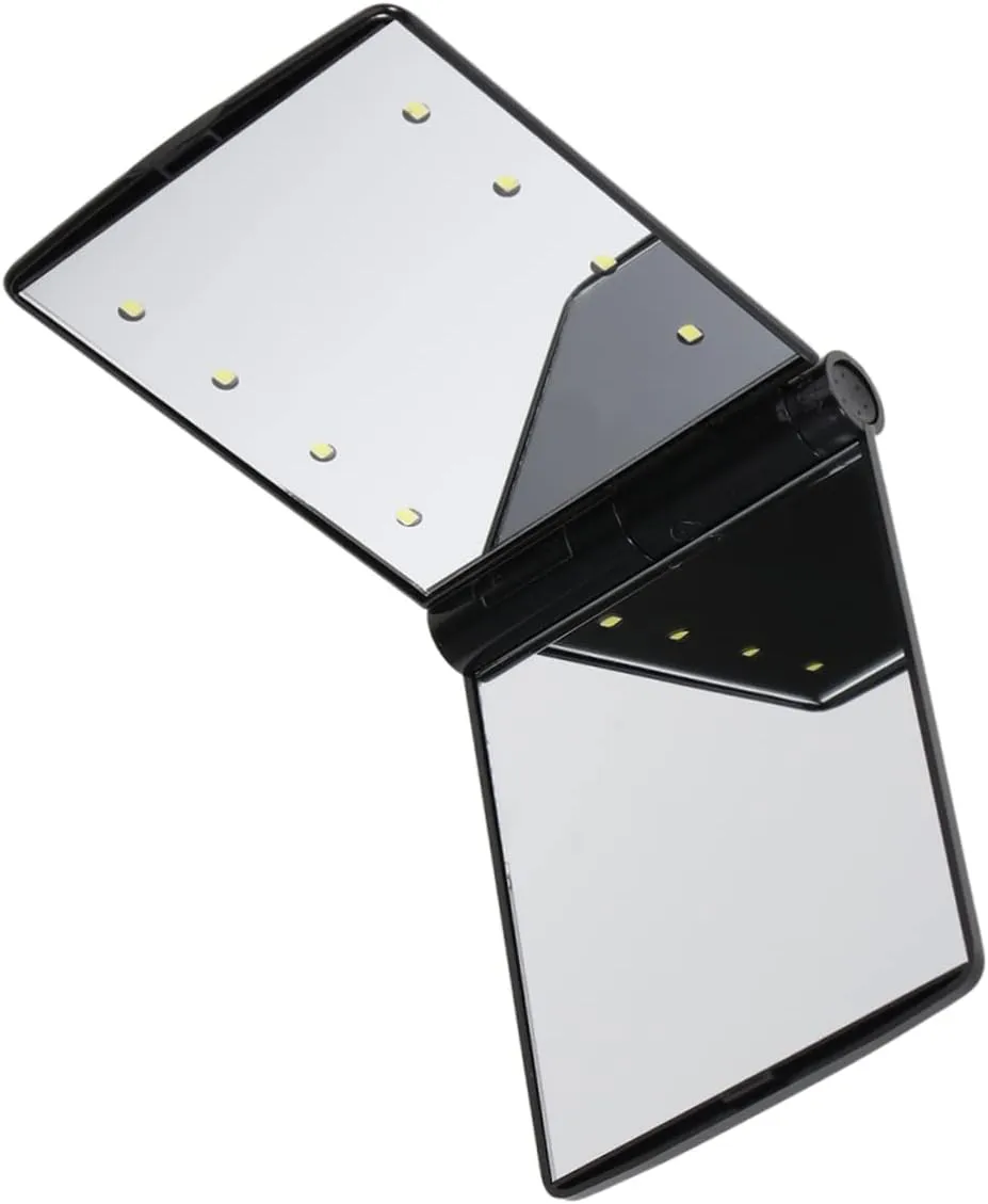 DOITOOL 2pcs Led Lighted Makeup Mirror Compact Led Folding Cosmetic Mirror Double-Sided Design for Enhanced Visibility Portable and Lightweight for Travel Black