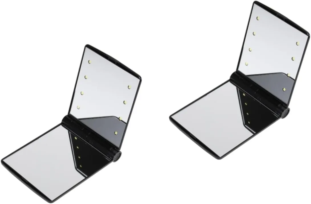 DOITOOL 2pcs Led Lighted Makeup Mirror Compact Led Folding Cosmetic Mirror Double-Sided Design for Enhanced Visibility Portable and Lightweight for Travel Black