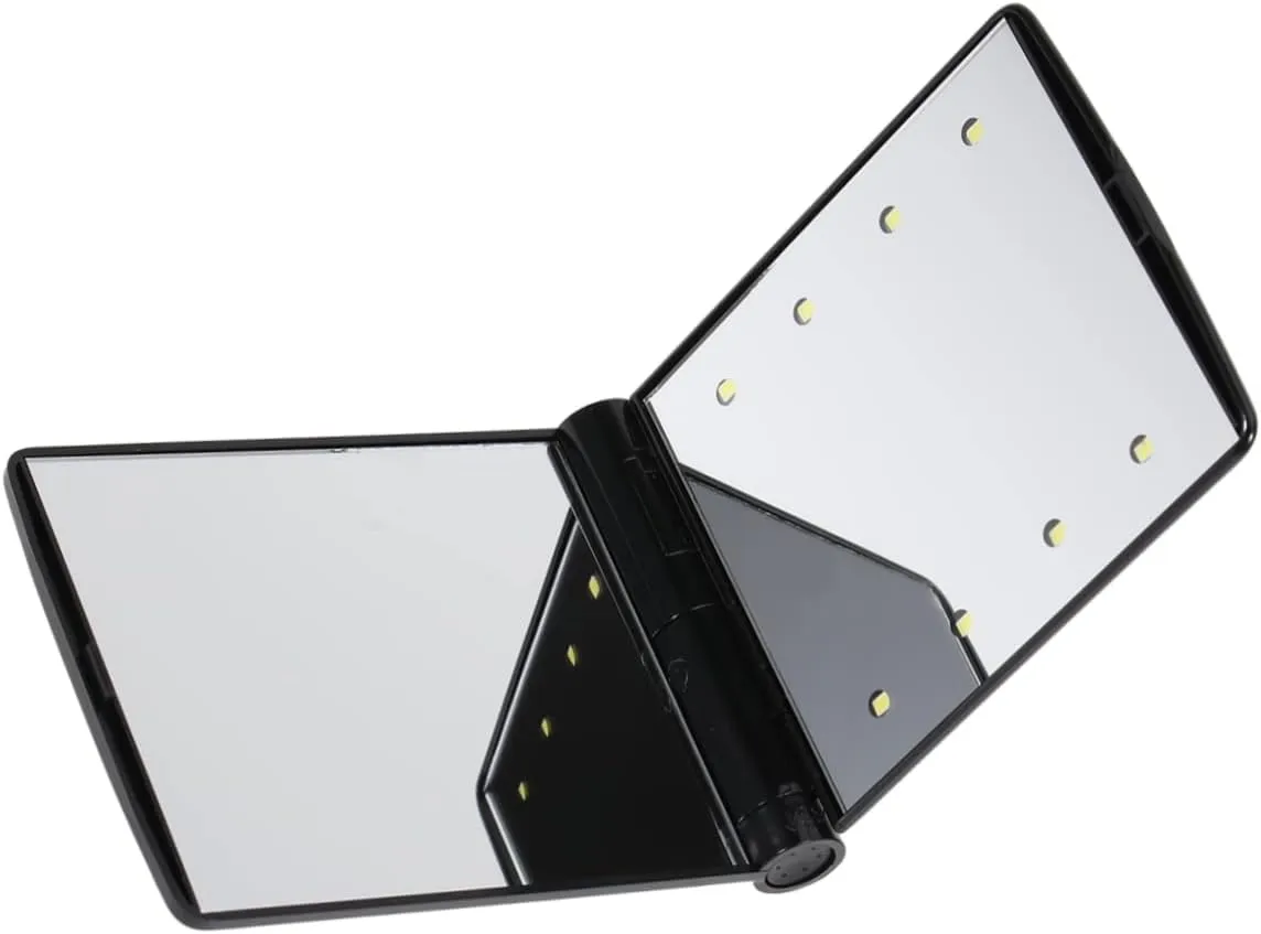 DOITOOL 2pcs Led Lighted Makeup Mirror Compact Led Folding Cosmetic Mirror Double-Sided Design for Enhanced Visibility Portable and Lightweight for Travel Black