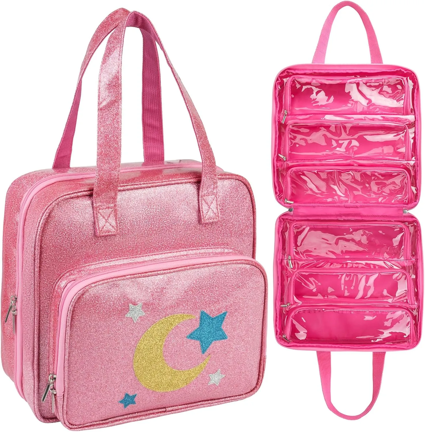 Dolls Carrying Case Compatible with LOL Surprise Dolls All,Hanging Travel Toys Storage Tote Bag with 6 Clear Pockets for Girls, Bag Only,Pink