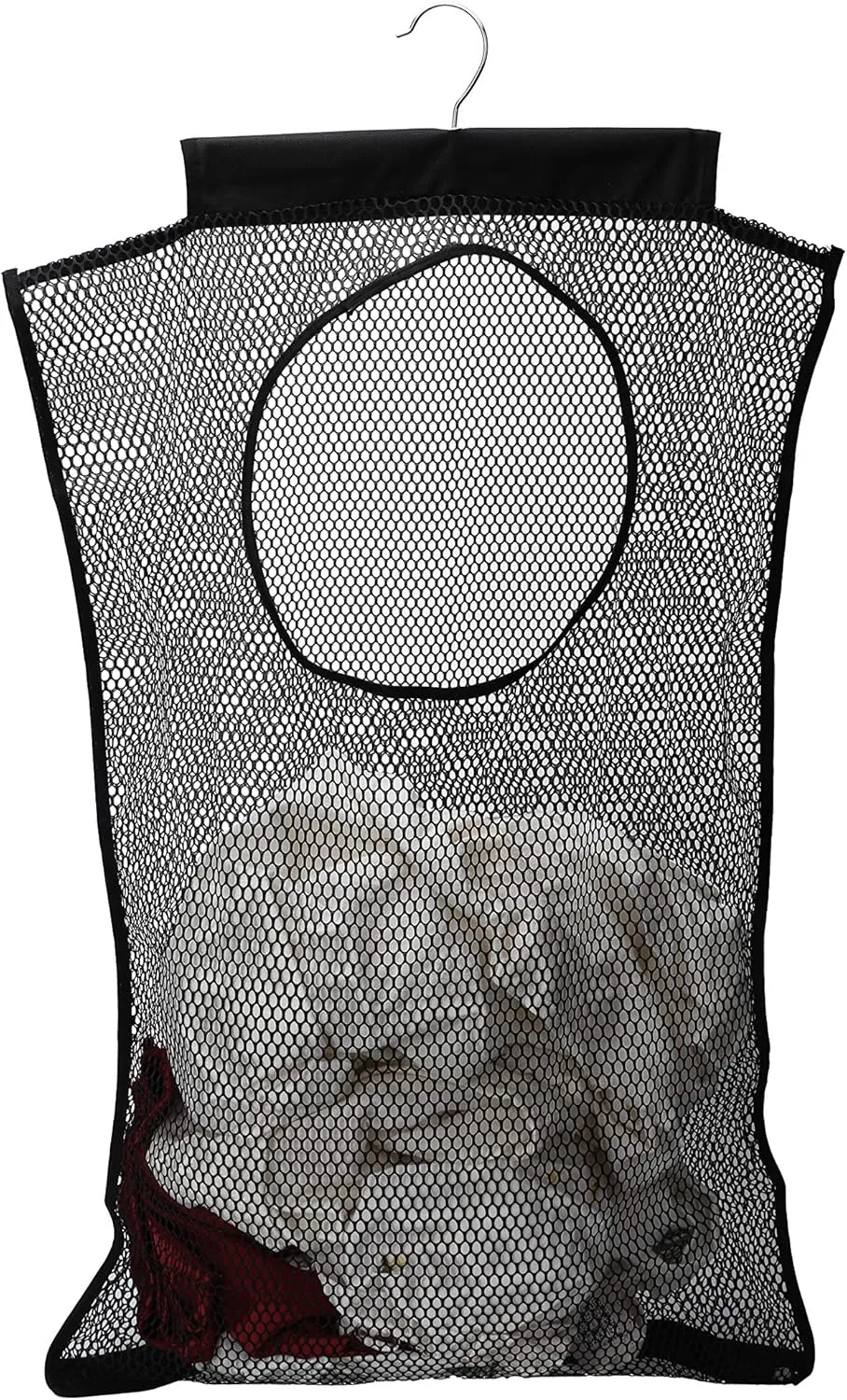 Door-Hanging Mesh Laundry Hamper Bag, Space Saving Corner Small Laundry Basket Dirty Clothes Hamper with Rotating Metal Hanger for Apartment, RV, Camper, Cabin, College Dorm Use(Black)