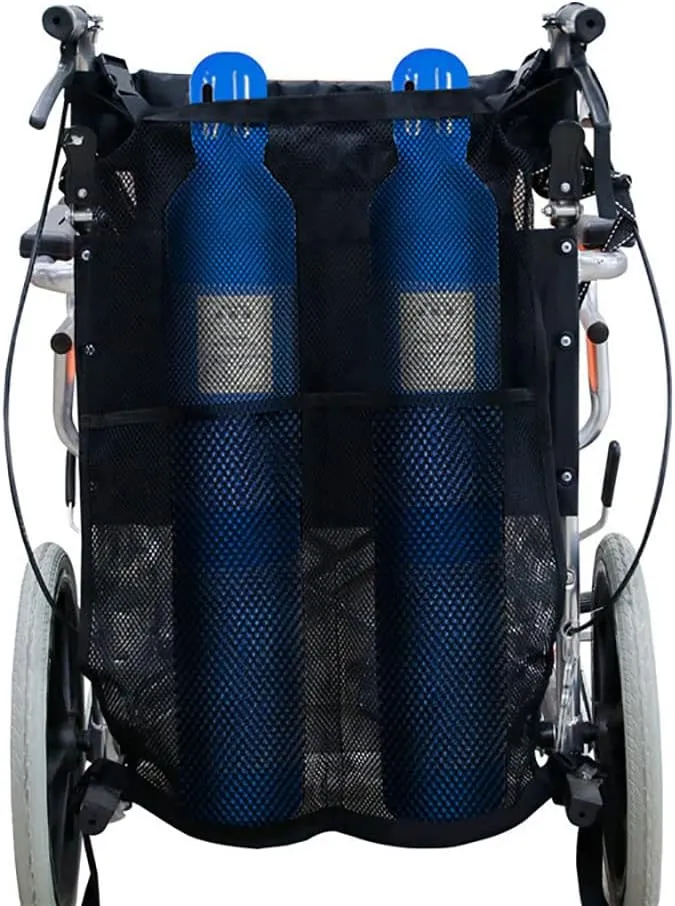 Double Oxygen Cylinder Bag for Wheelchair, with Mesh Storage Bag Fits Most Oxygen cylinders