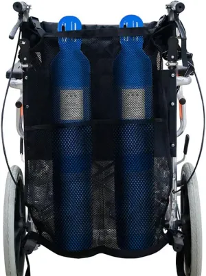 Double Oxygen Cylinder Bag for Wheelchair, with Mesh Storage Bag Fits Most Oxygen cylinders
